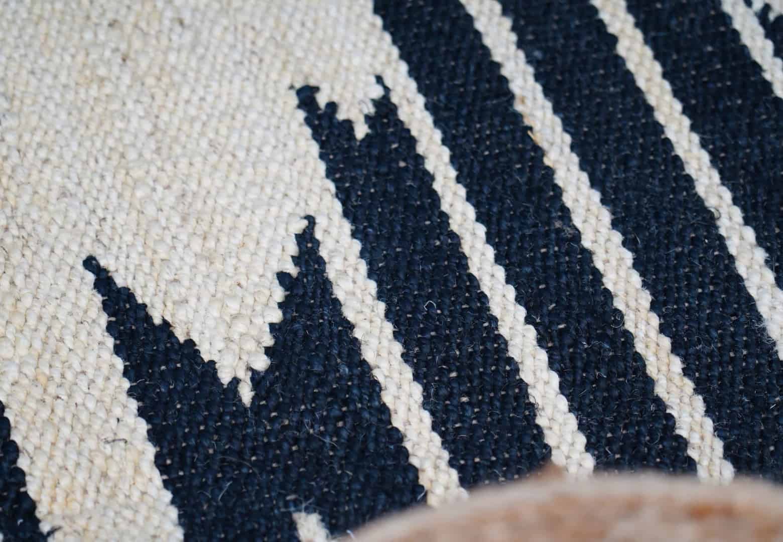 Off White with Black Design Hand Loomed Jute Hemp Runner Rug - Image 6