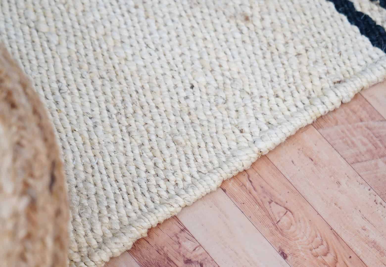 Off White with Black Design Hand Loomed Jute Hemp Runner Rug - Image 7