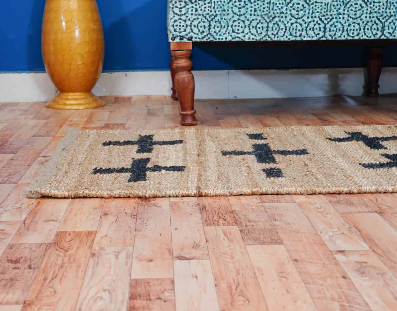 Hand Loomed Natural Jute Hemp Runner Rug with Black Plus Design - Image 4