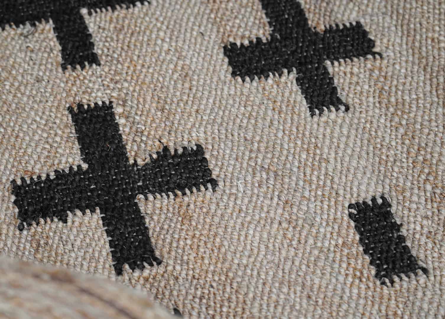Hand Loomed Natural Jute Hemp Runner Rug with Black Plus Design - Image 8