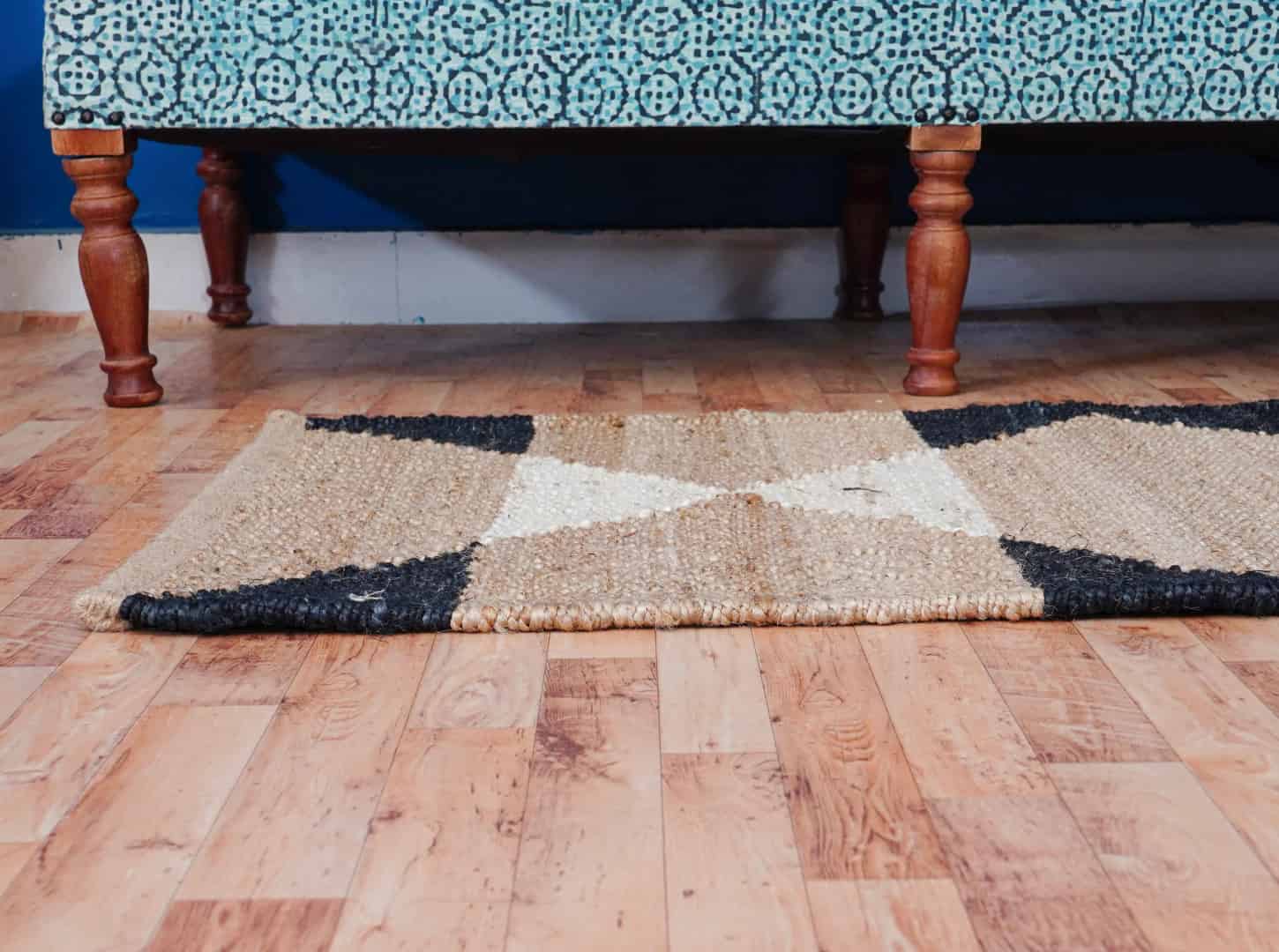 Handwoven Natural Jute Hemp Runner Rug with Black and White Design - Image 4