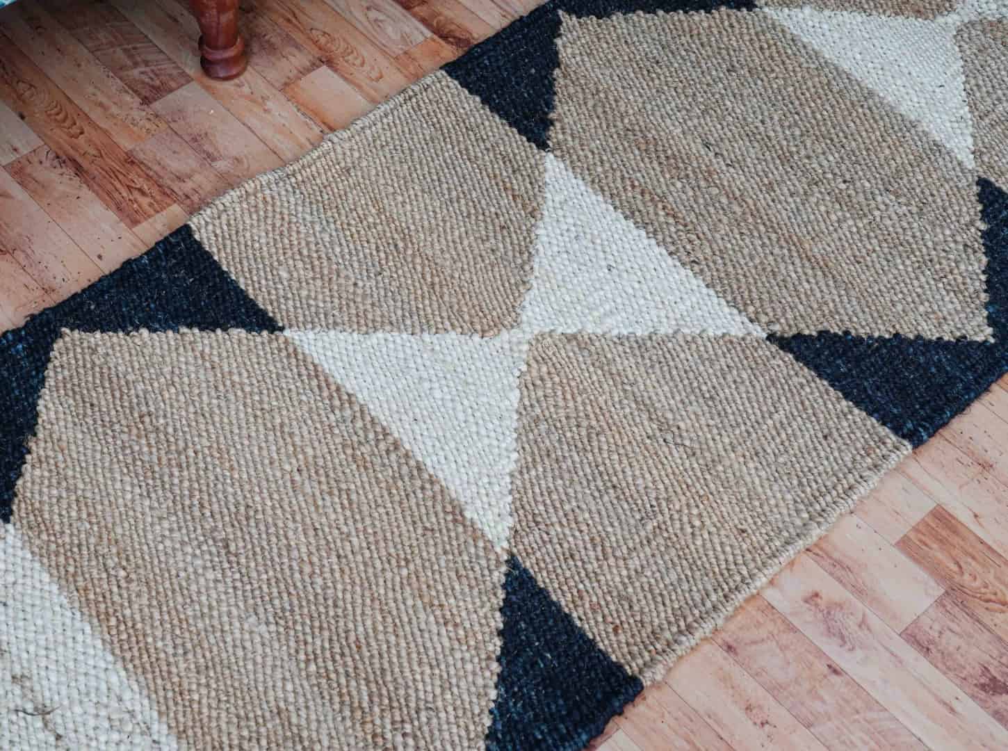 Handwoven Natural Jute Hemp Runner Rug with Black and White Design - Image 10