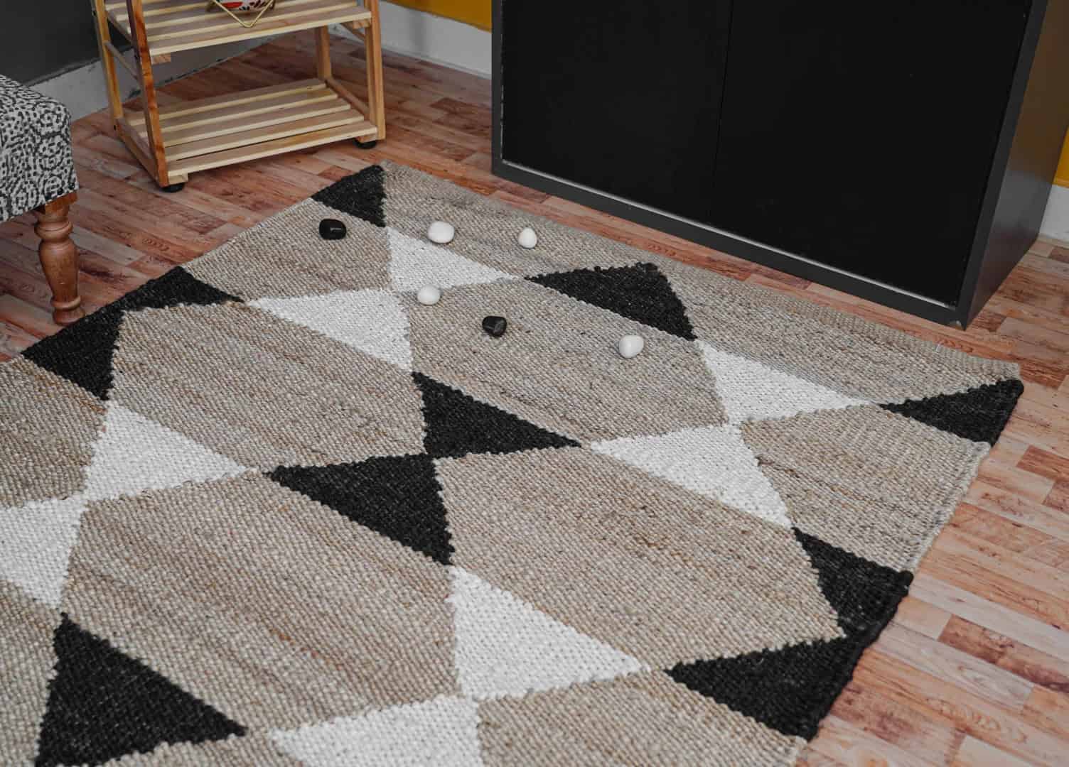 Handwoven Natural Jute Hemp Runner Rug with Black and White Design - Image 7