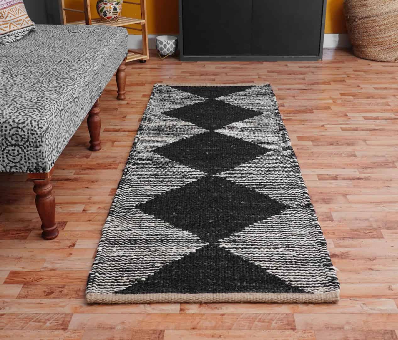 Stair Decor Handwoven Jute Hemp Runner with Black Design - Image 2