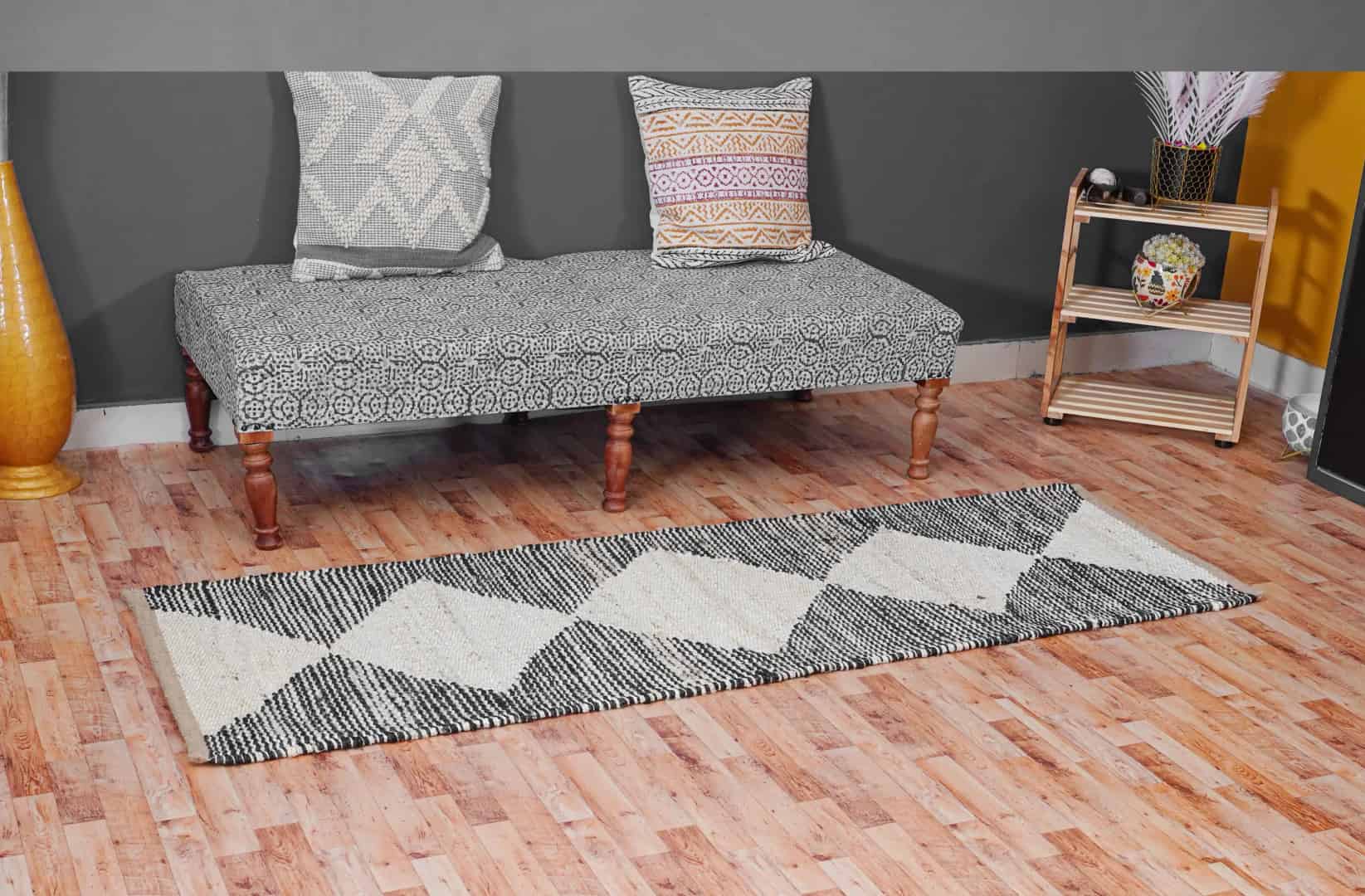 White and Black Handwoven Jute Hemp Runner Rug - Image 12