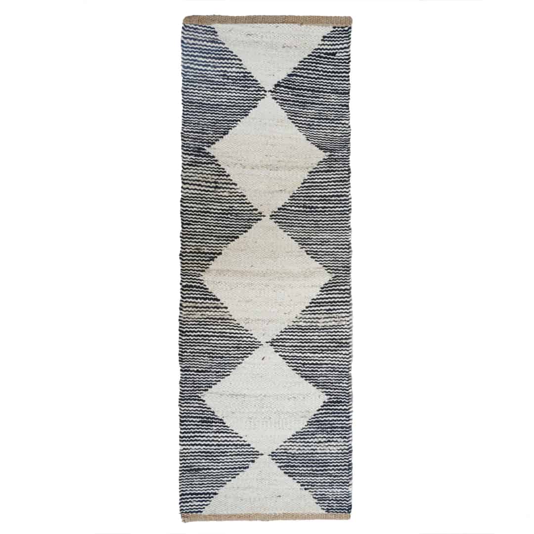 White and Black Handwoven Jute Hemp Runner Rug - Image 1