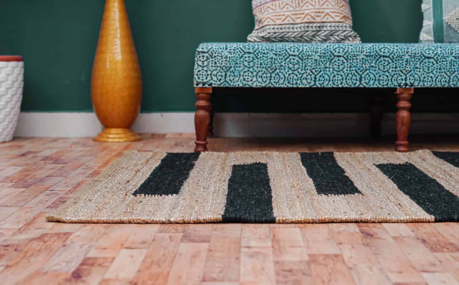 Indian Hand Loomed Natural Jute Hemp Runner Rug with Black Stripes - Image 5