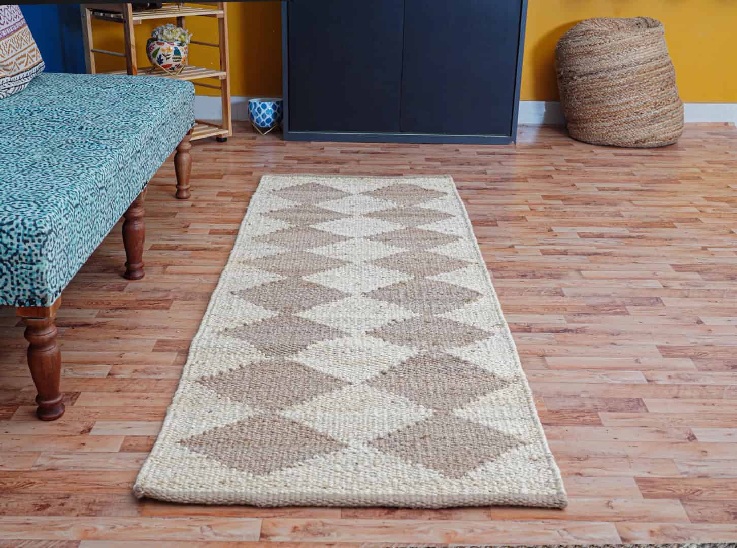 Indian Handwoven Off White and Beige Jute Hemp Runner Rug - Image 7