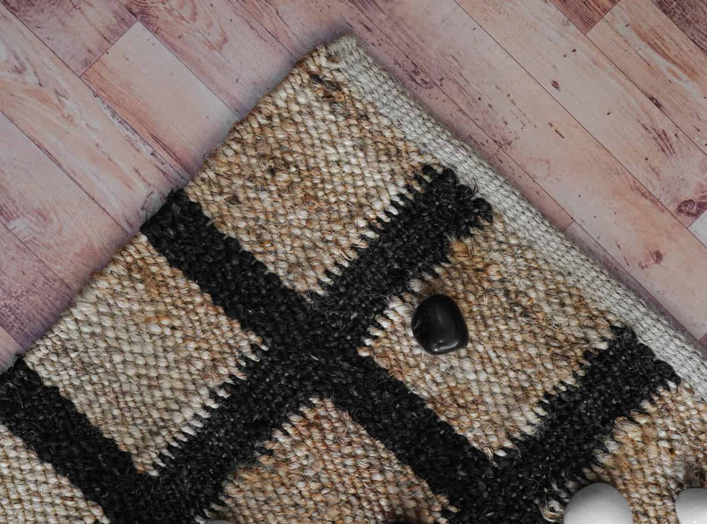 Checkered Handwoven Natural Jute Runner Rug with Black Boxes Design - Image 9