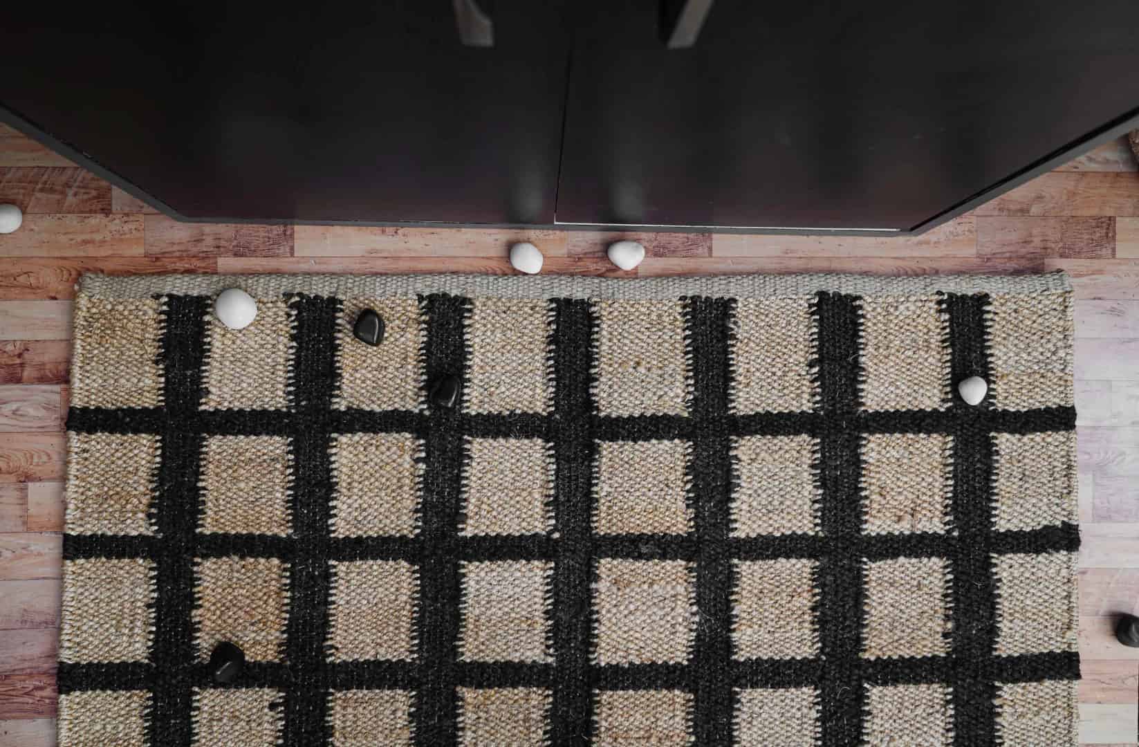Checkered Handwoven Natural Jute Runner Rug with Black Boxes Design - Image 3