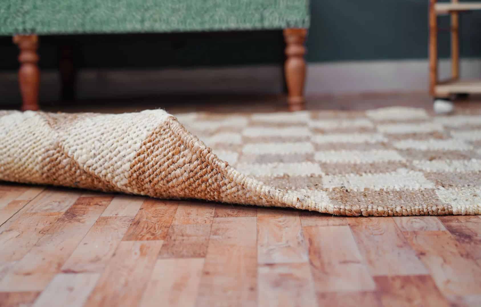 Checkered Handwoven Natural Jute Runner Rug with Off White Design - Image 9