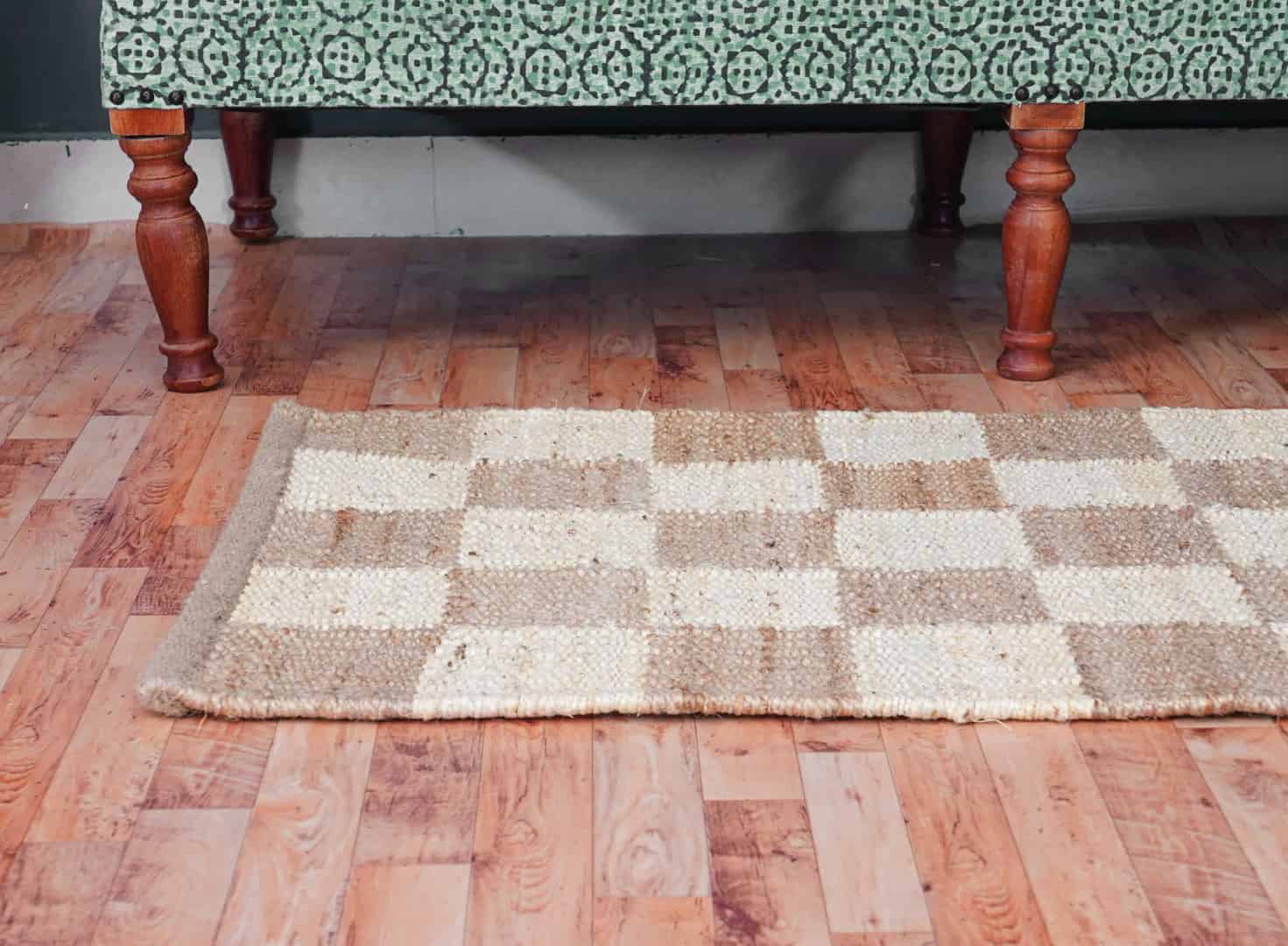 Checkered Handwoven Natural Jute Runner Rug with Off White Design - Image 4