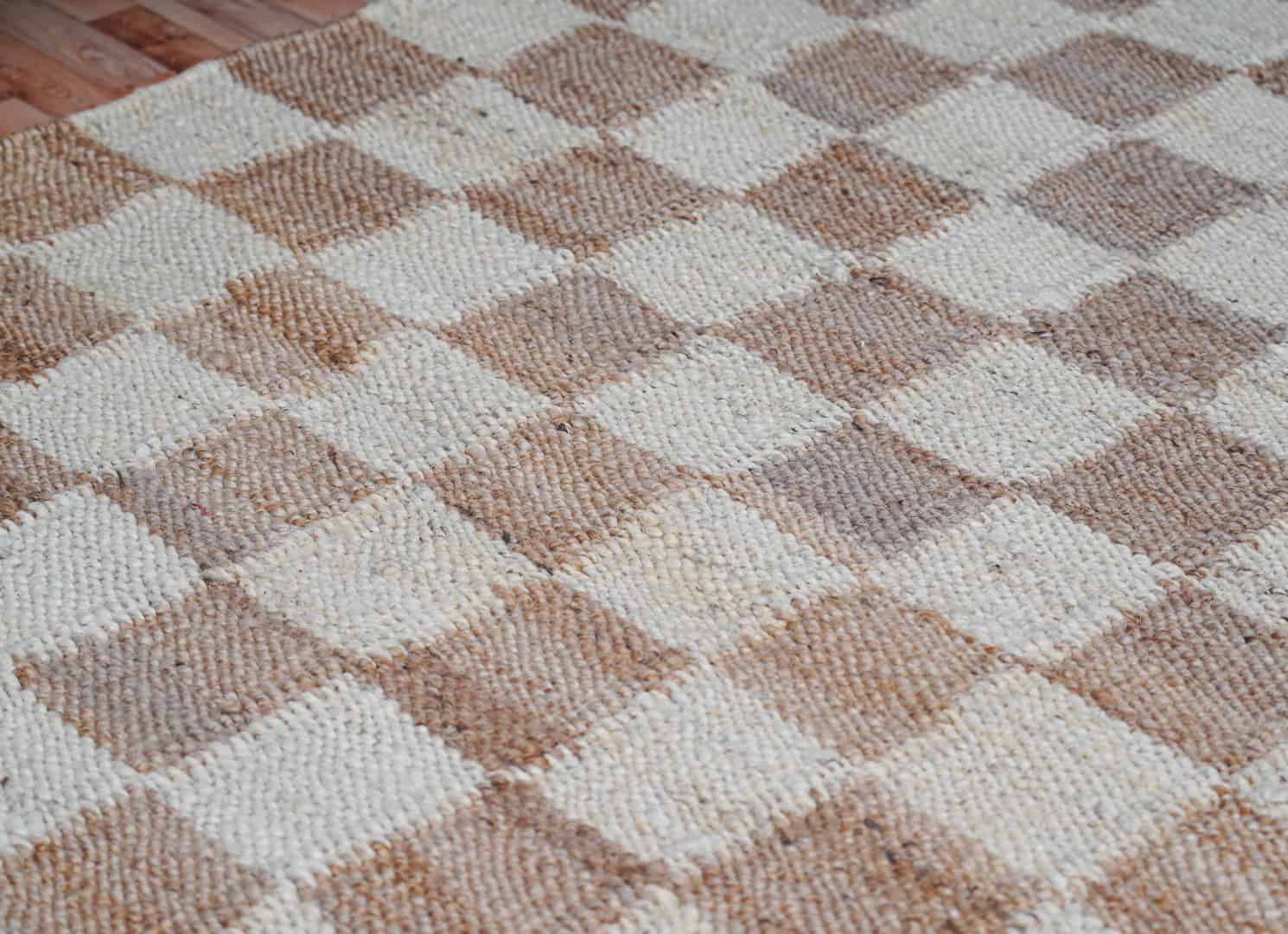 Checkered Handwoven Natural Jute Runner Rug with Off White Design - Image 5