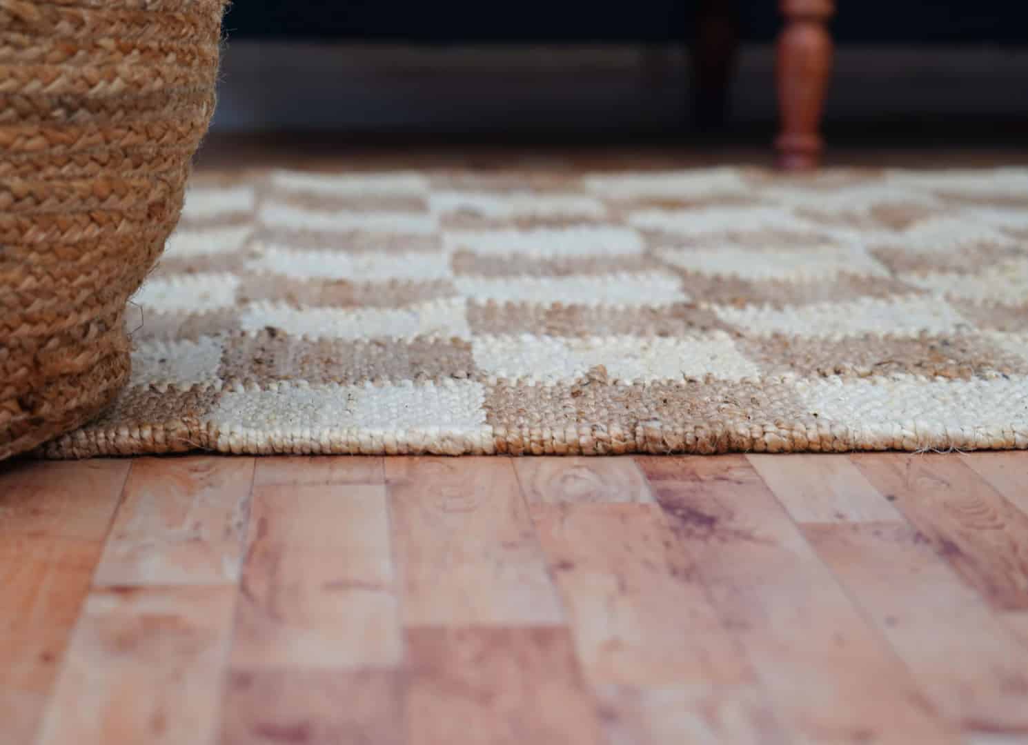 Checkered Handwoven Natural Jute Runner Rug with Off White Design - Image 6