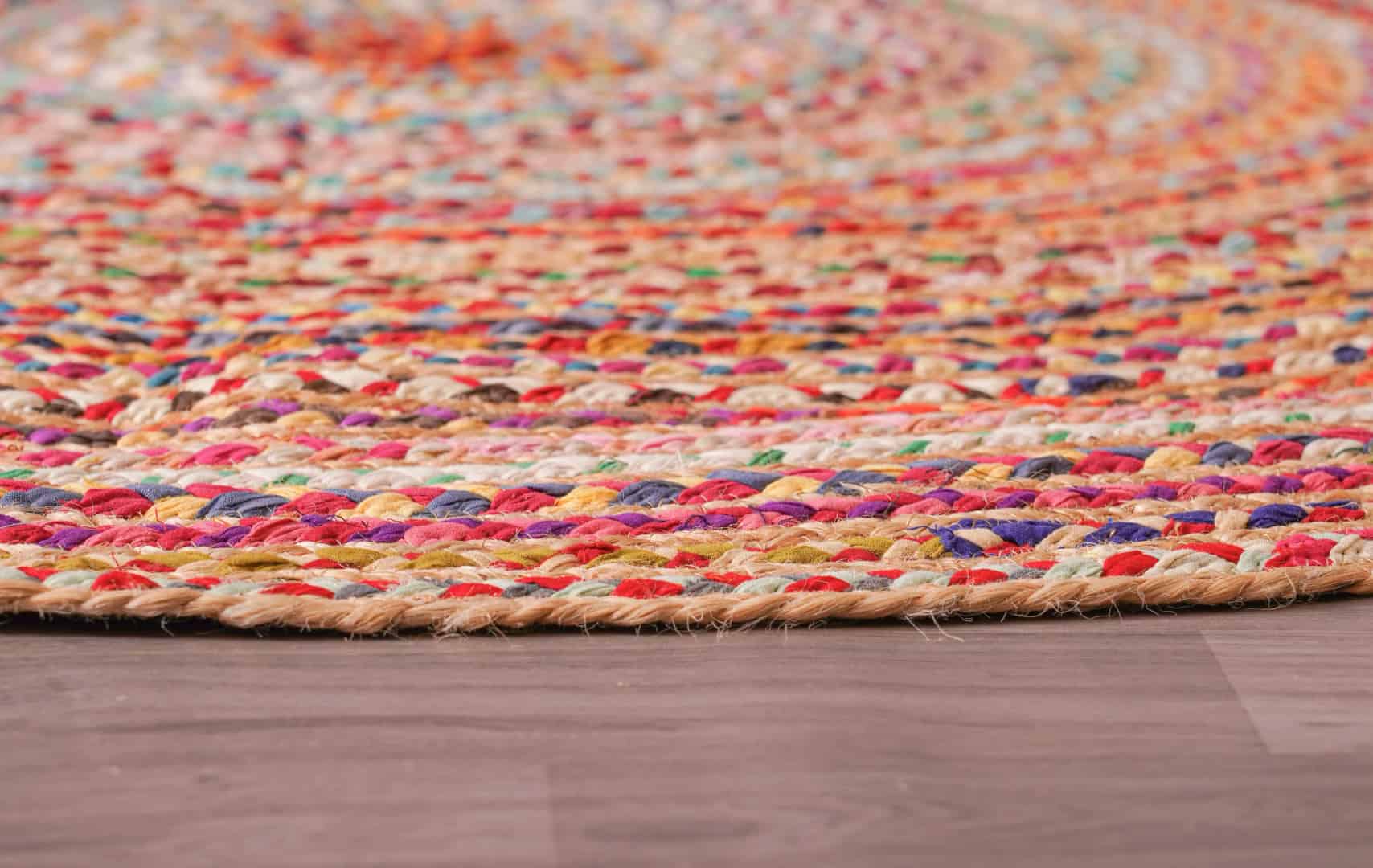 Hand Braided Multicolor Jute Cotton Round Rug - Image 4