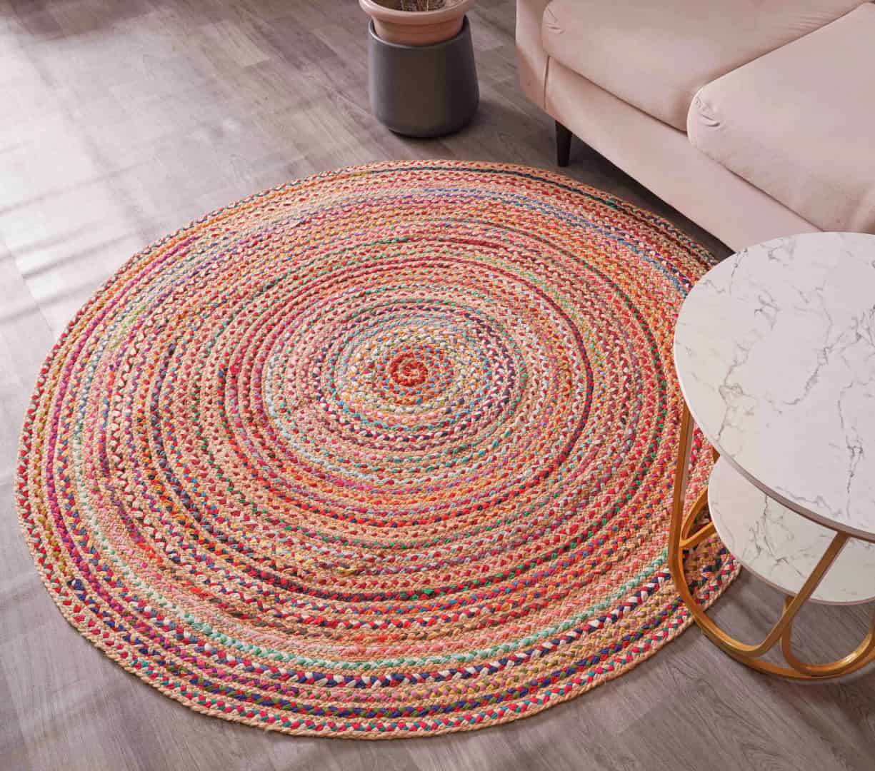 Hand Braided Multicolor Jute Cotton Round Rug - Image 2