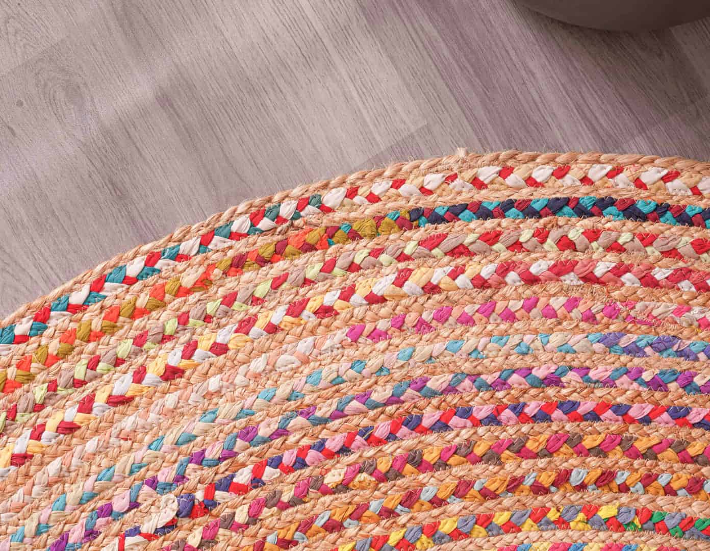 Hand Braided Multicolor Jute Cotton Round Rug - Image 5