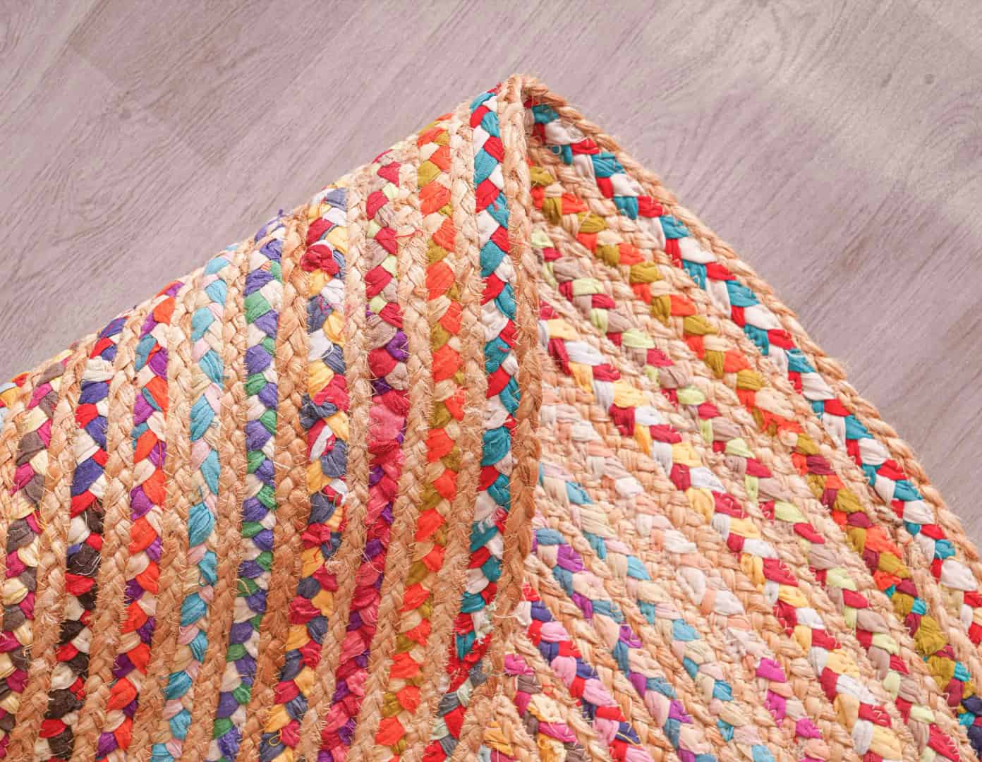 Hand Braided Multicolor Jute Cotton Round Rug - Image 8