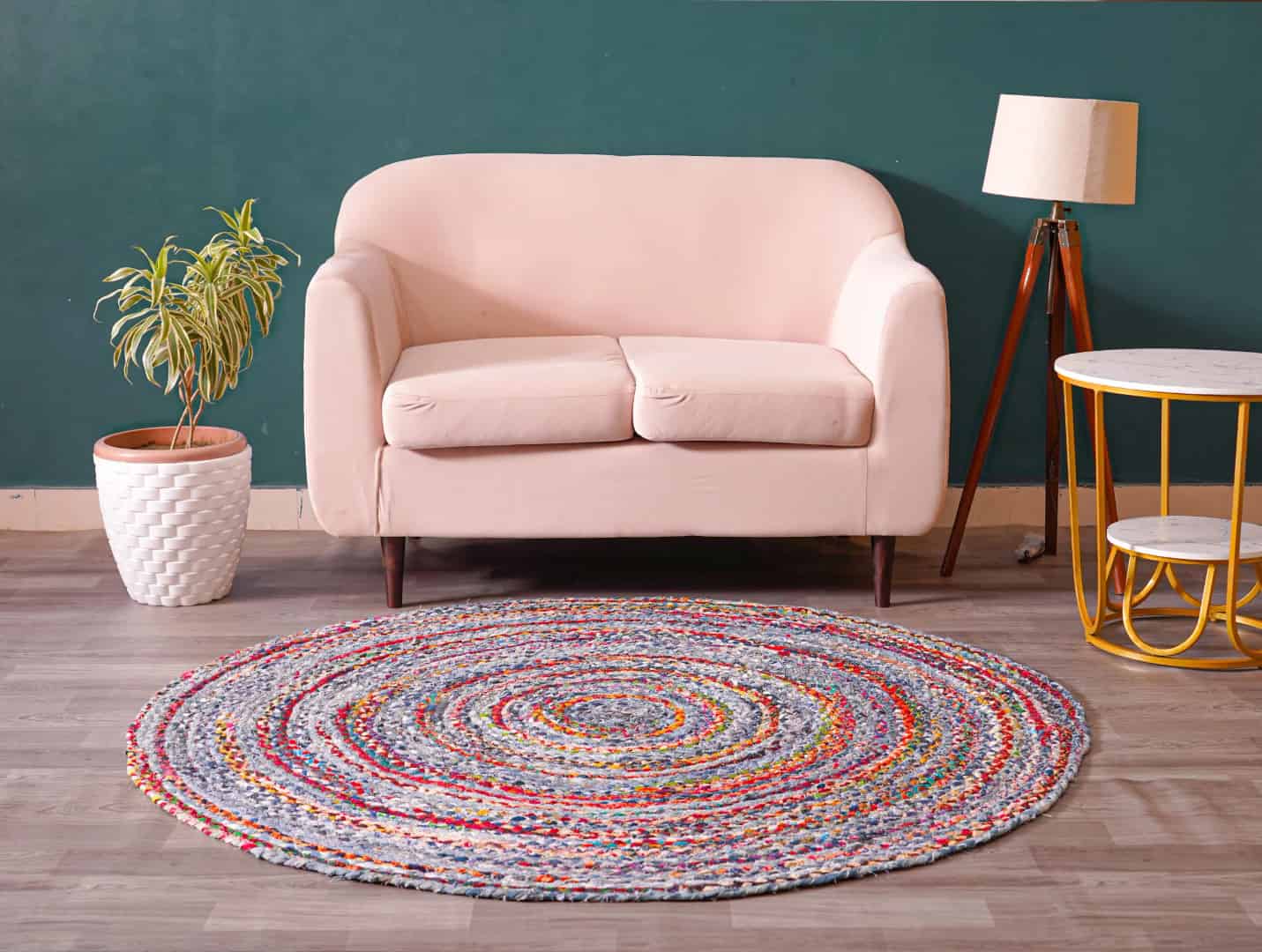 Colorful Multicolor Cotton Round Rug - Image 5