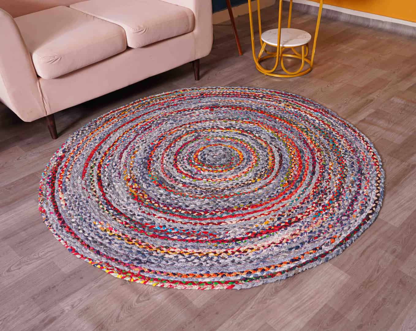 Colorful Multicolor Cotton Round Rug - Image 2