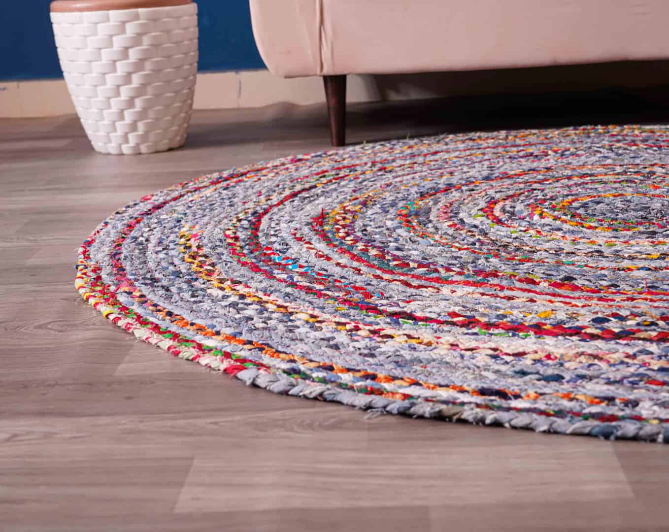 Colorful Multicolor Cotton Round Rug - Image 7