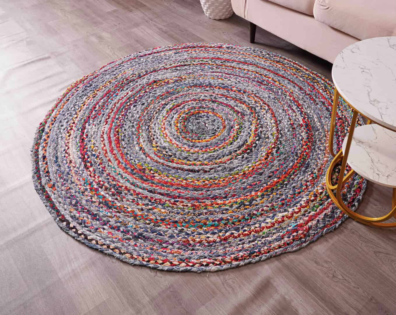 Colorful Multicolor Cotton Round Rug - Image 3