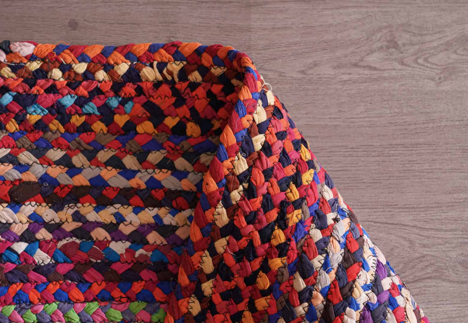 Indian Hand Braided Multicolor Cotton Round Rug - Image 7