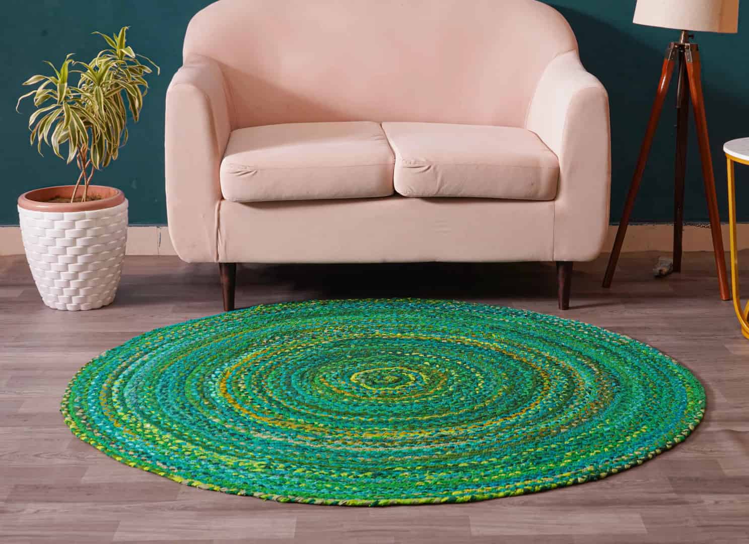 Green Cotton Handmade Round Rug - Image 2