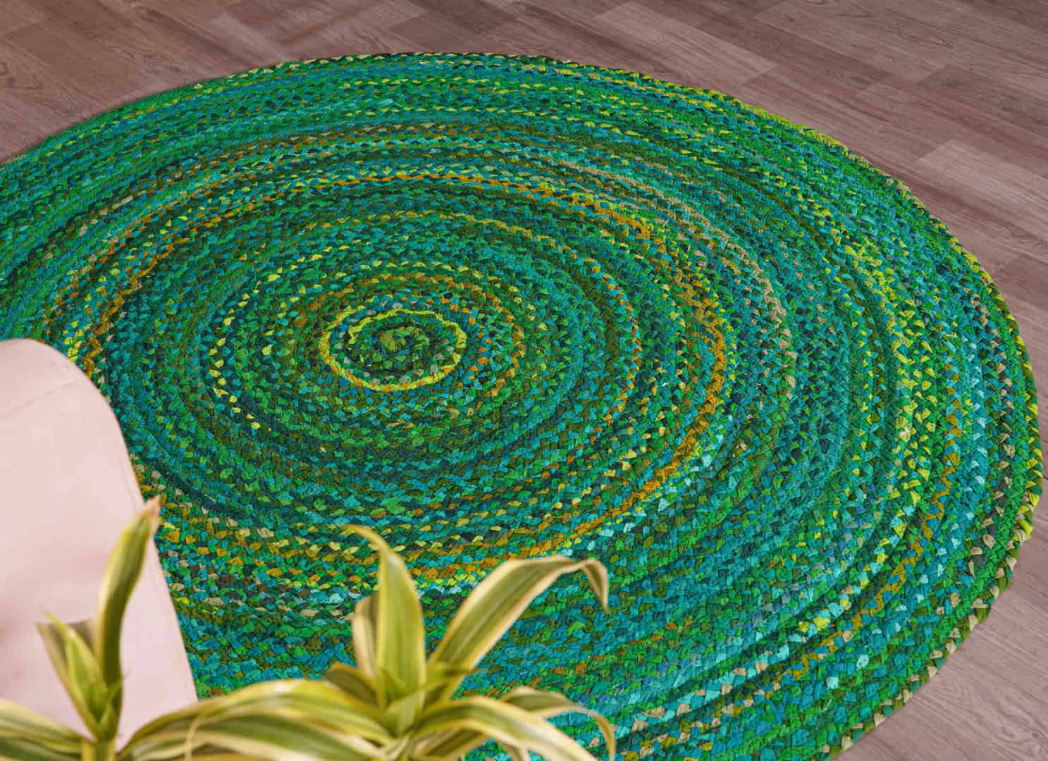 Green Cotton Handmade Round Rug - Image 6