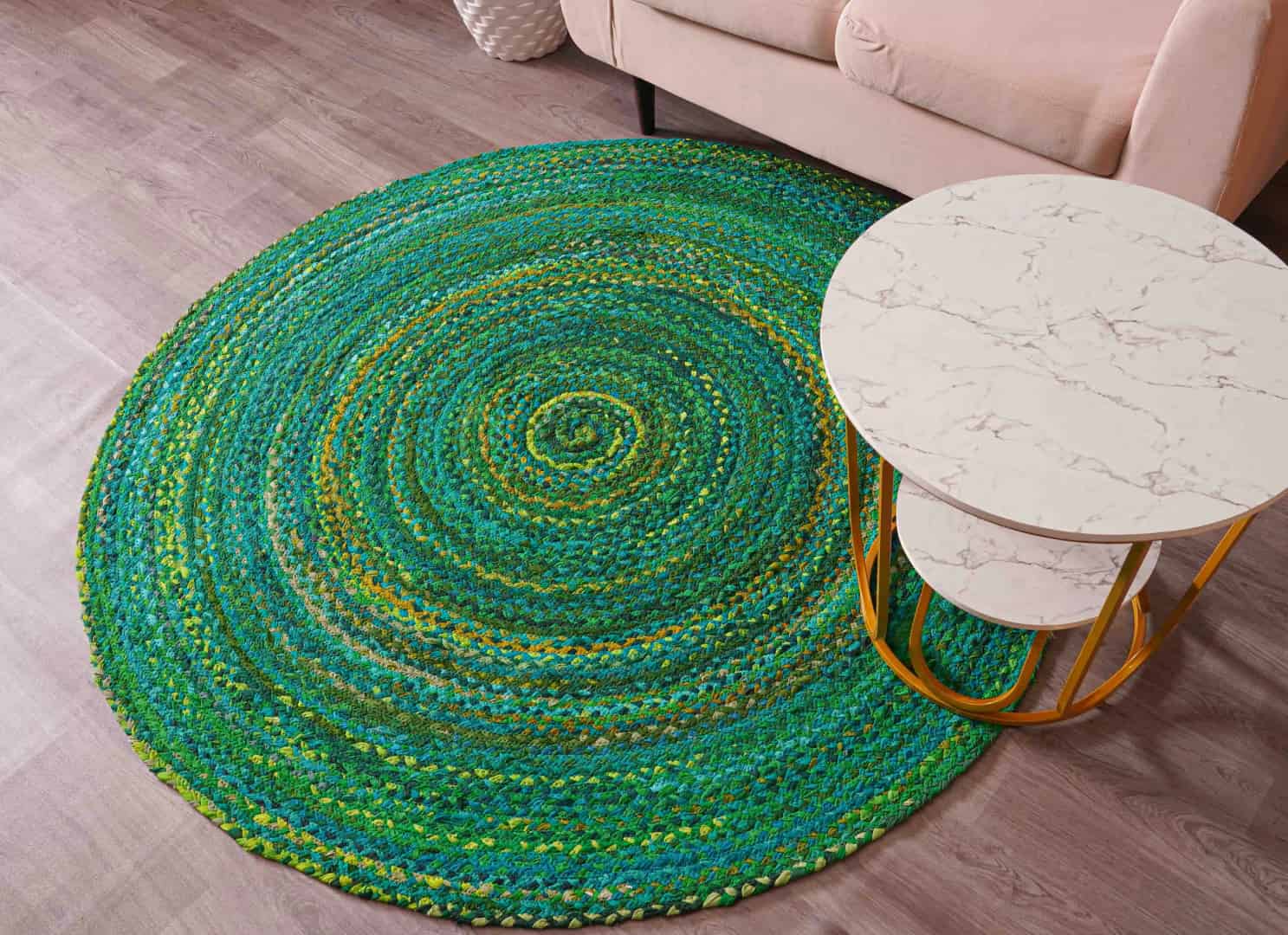 Green Cotton Handmade Round Rug - Image 1