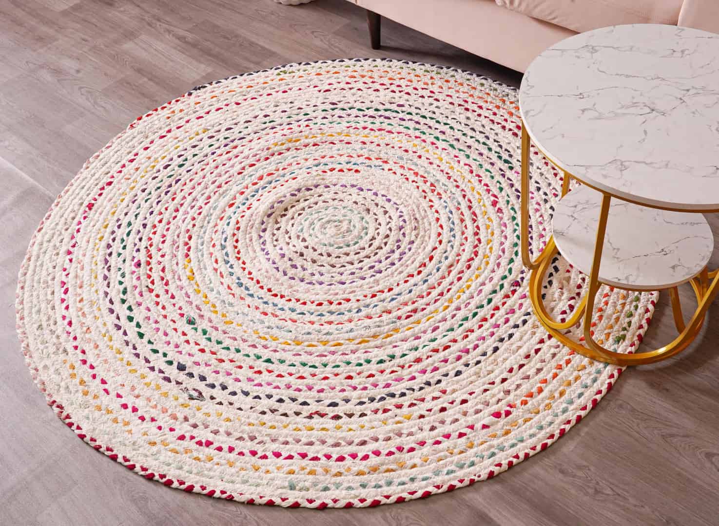 Home Decor Multicolor Cotton Round Rug and Doormat - Image 1