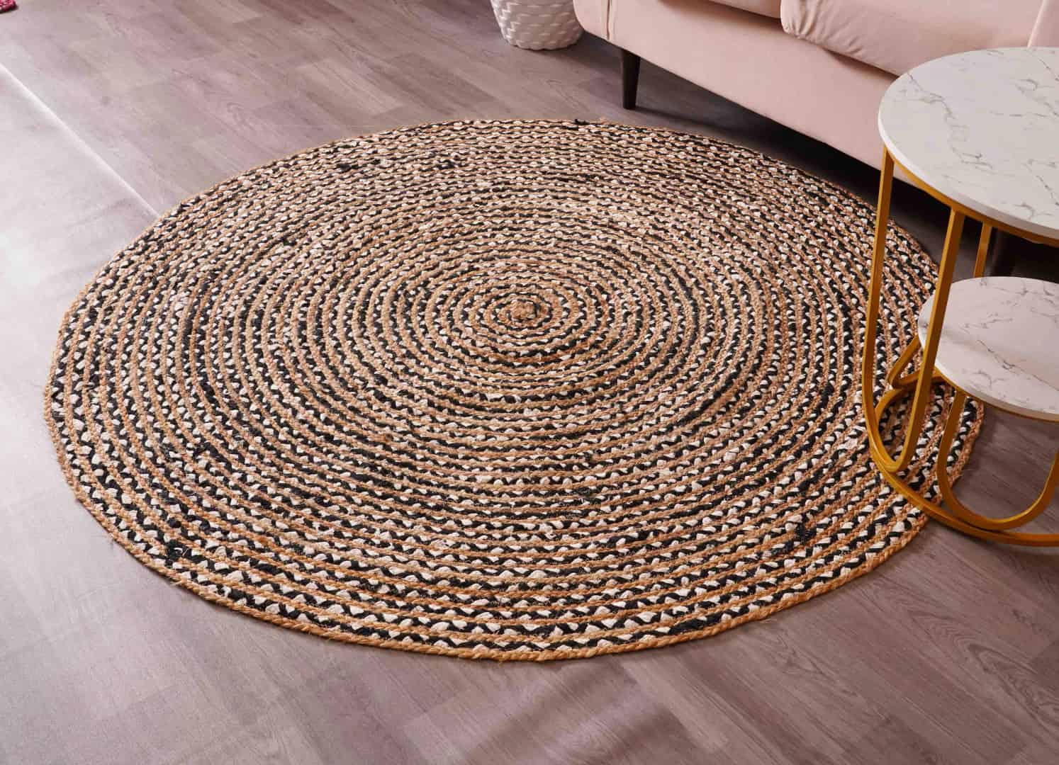 Multicolor Hand Braided Jute and Cotton Round Rug and Doormat - Image 1