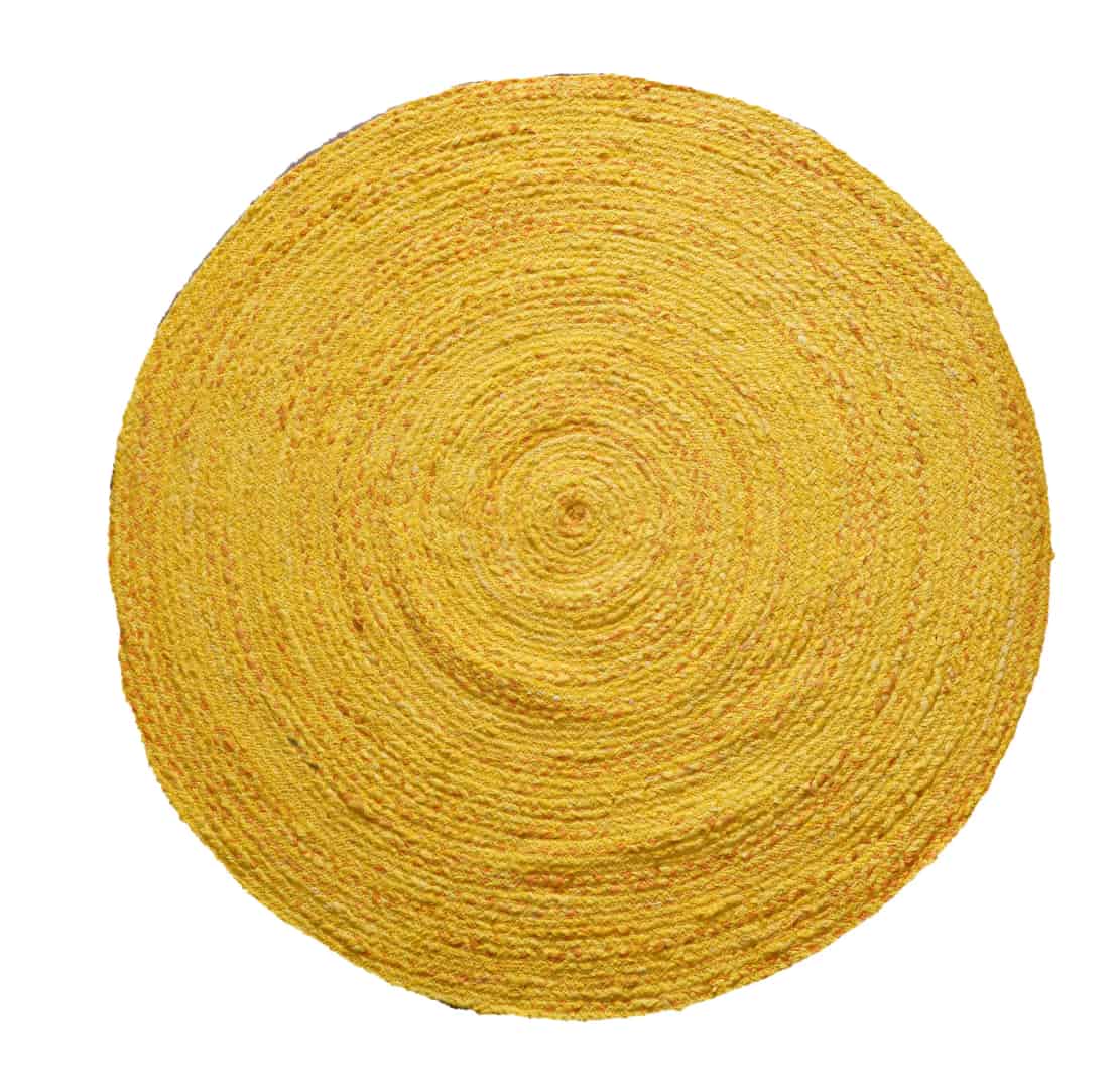 Indian Handwoven Yellow Cotton Round Chindi Rug - Image 1