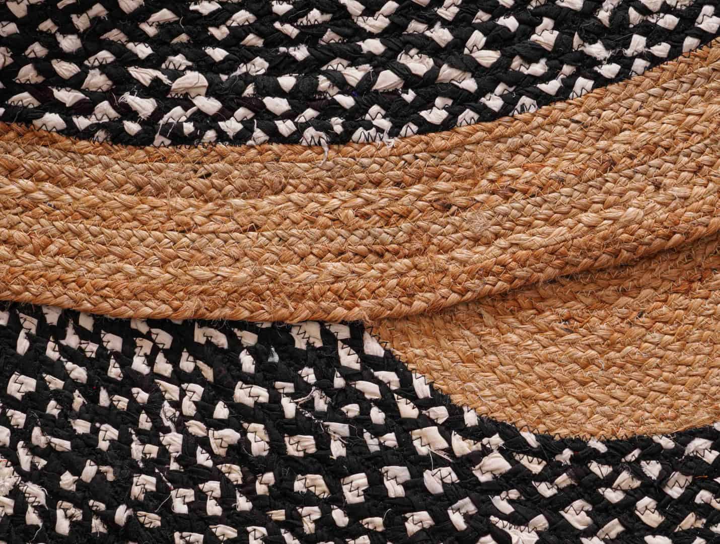 Indian Hand Braided Natural Jute Rug with Black and White Cotton Chindi Rug  - Image 7