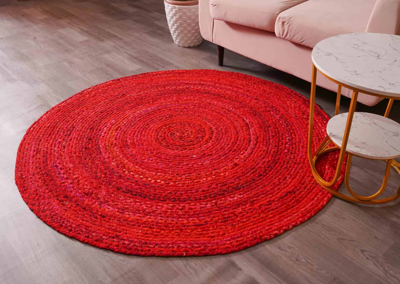 Handwoven Red Cotton Round Chindi Rug - Image 2