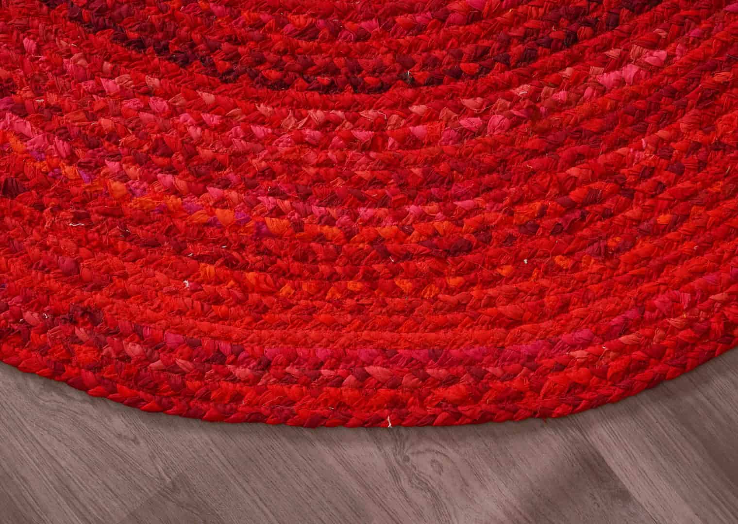 Handwoven Red Cotton Round Chindi Rug - Image 7