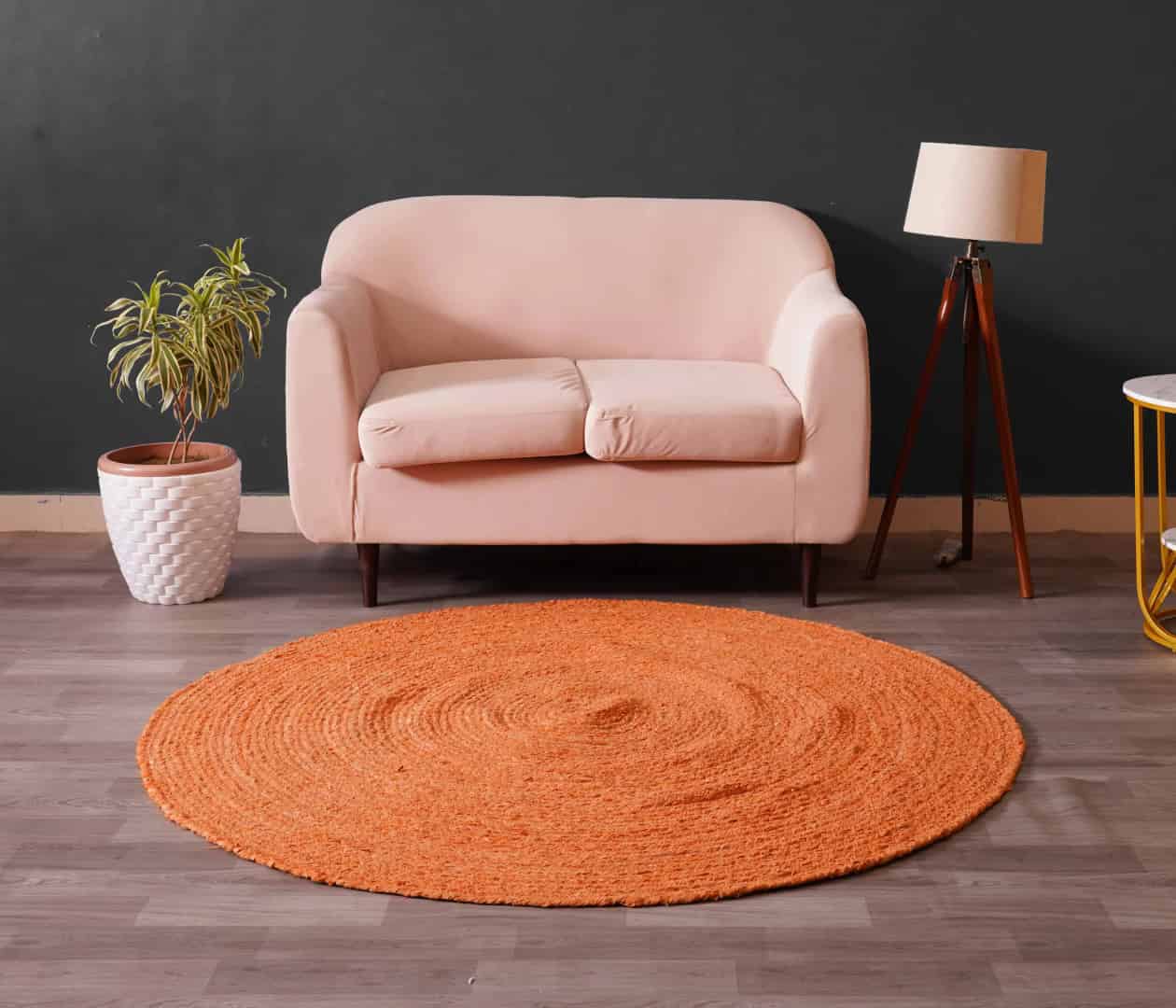 Orange Color Cotton Chindi Round Rug - Image 3