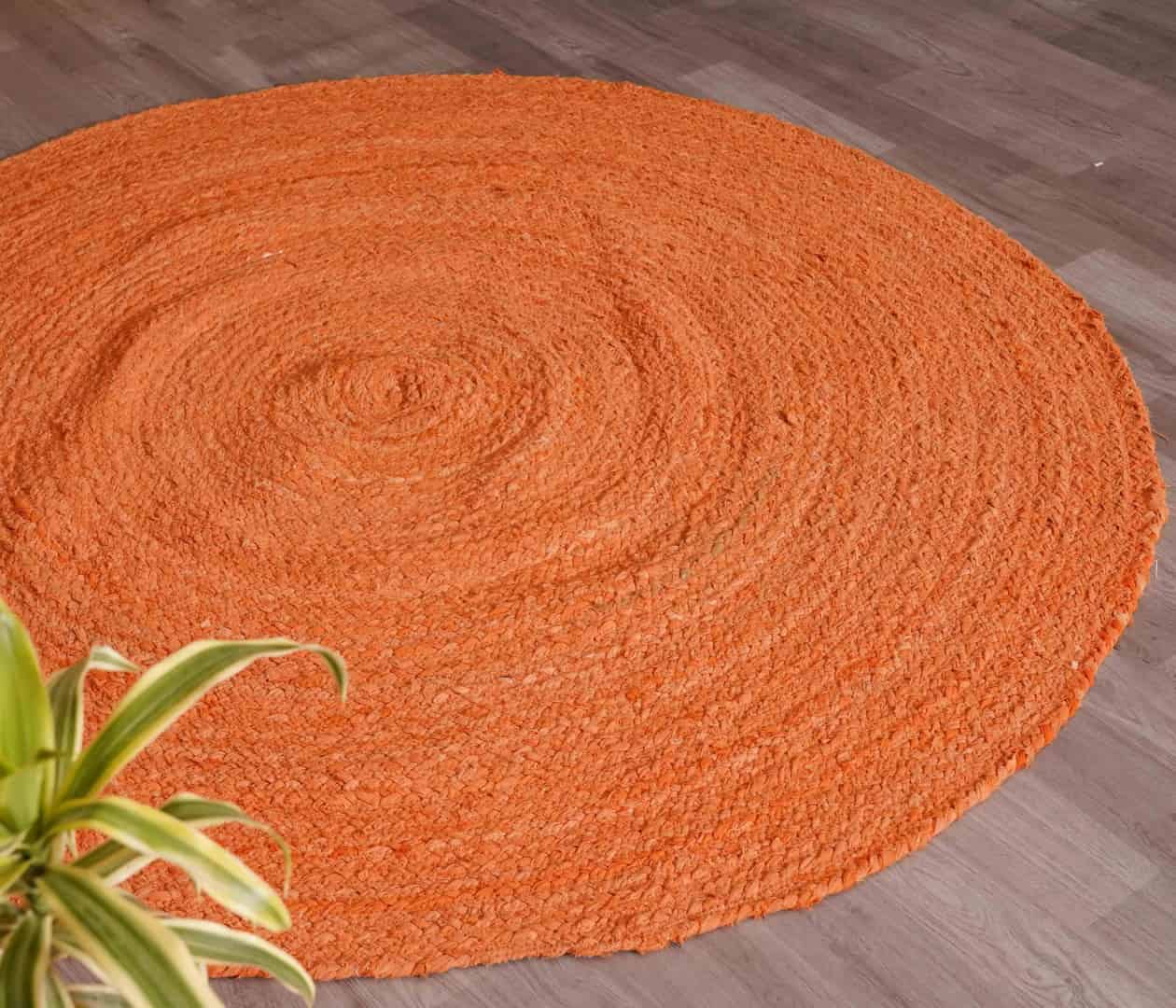Orange Color Cotton Chindi Round Rug - Image 4