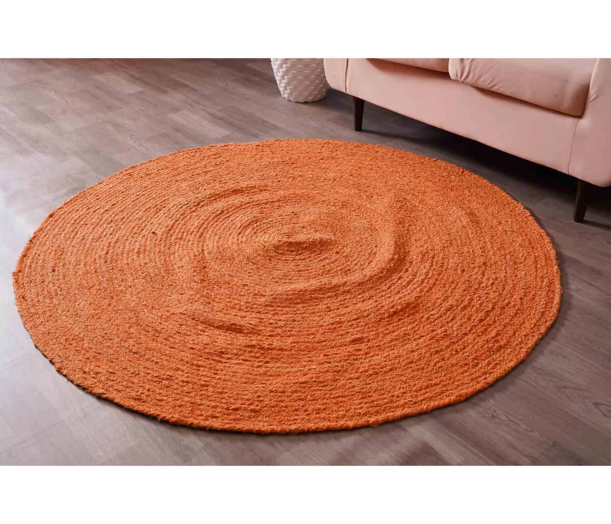 Orange Color Cotton Chindi Round Rug - Image 2