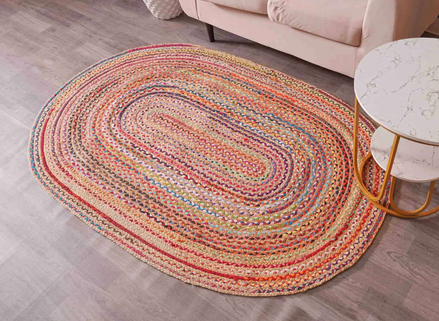 Hand Braided Bohemian Colorful Cotton Chindi Oval Rug - Image 3