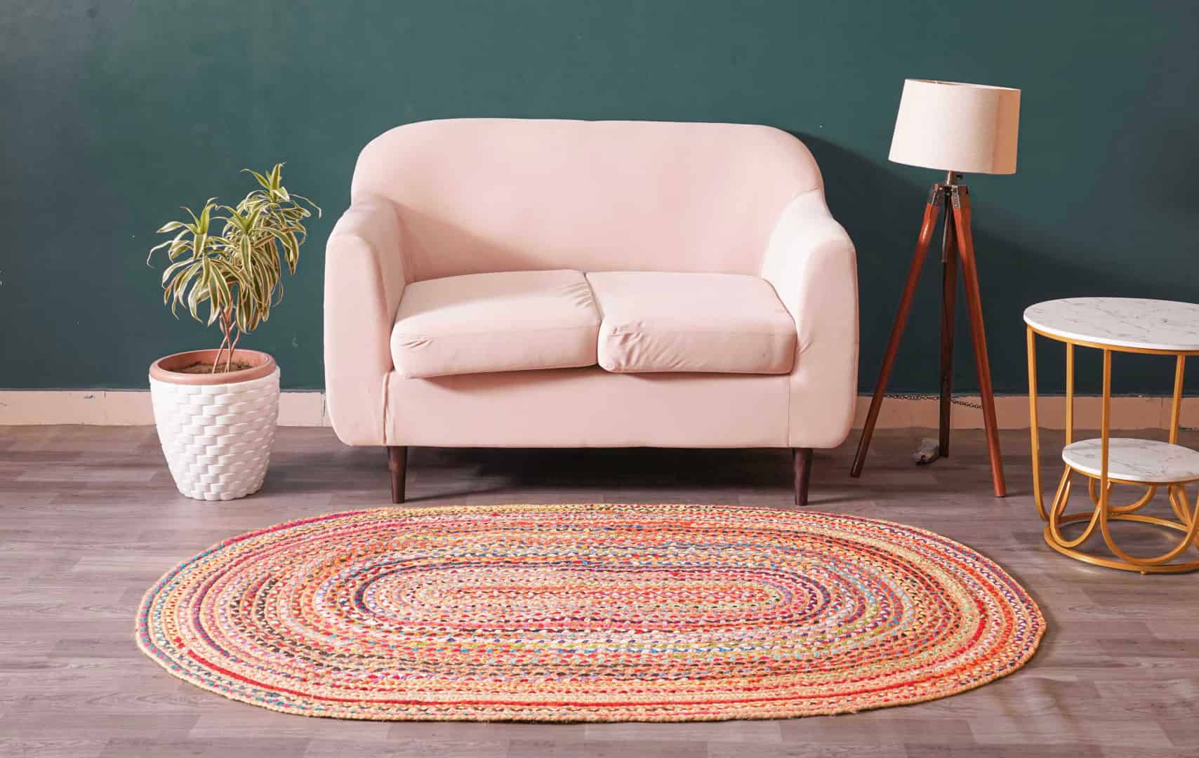 Hand Braided Bohemian Colorful Cotton Chindi Oval Rug - Image 2