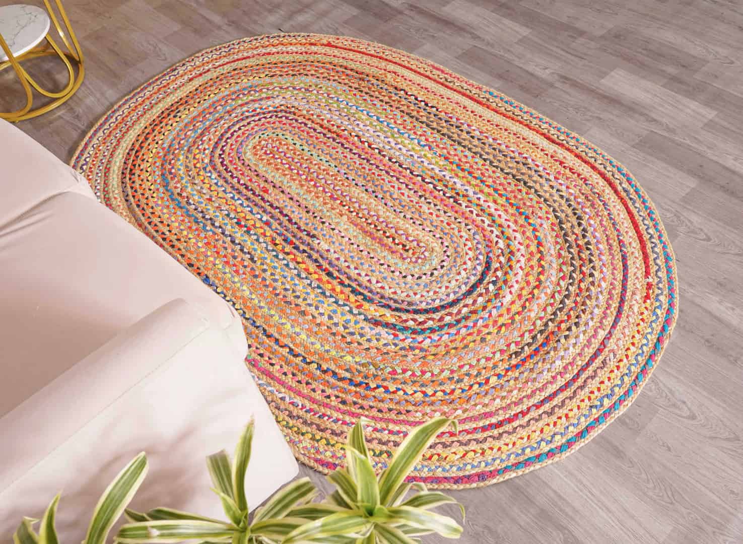 Hand Braided Bohemian Colorful Cotton Chindi Oval Rug - Image 4