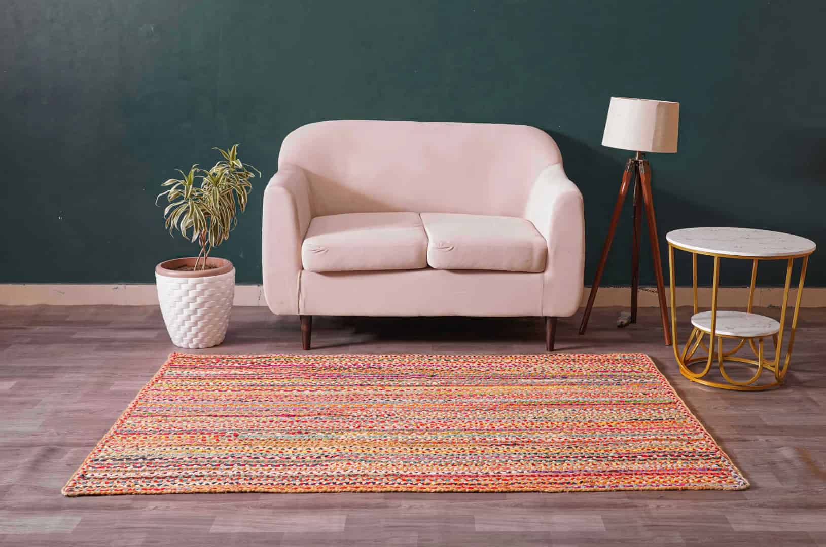 Home Decor Bohemian Colorful Jute and Cotton Rectangle and Square Rug - Image 2