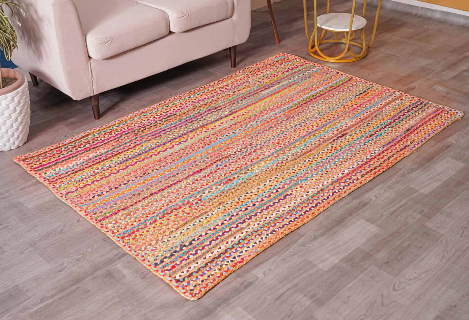 Home Decor Bohemian Colorful Jute and Cotton Rectangle and Square Rug - Image 3