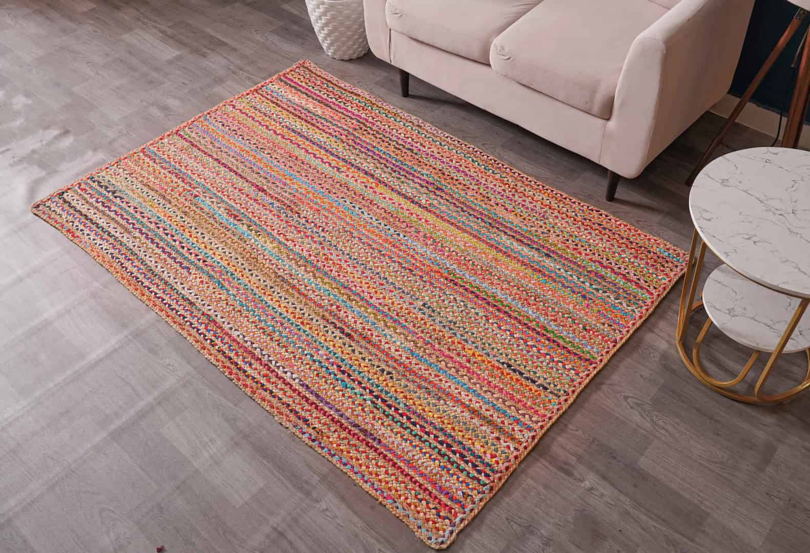 Home Decor Bohemian Colorful Jute and Cotton Rectangle and Square Rug - Image 4