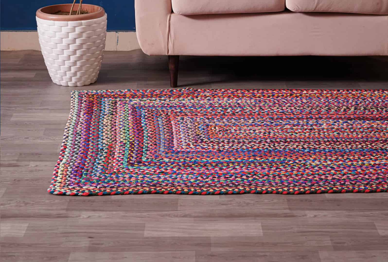 Indian Handwoven Colorful Cotton Chindi Carpet - Image 8