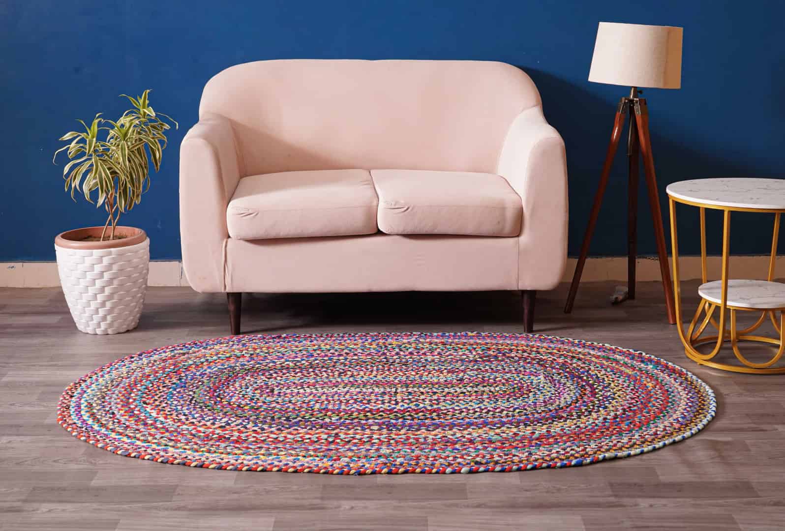 Hand Braided Colorful Cotton Oval Rug - Image 4