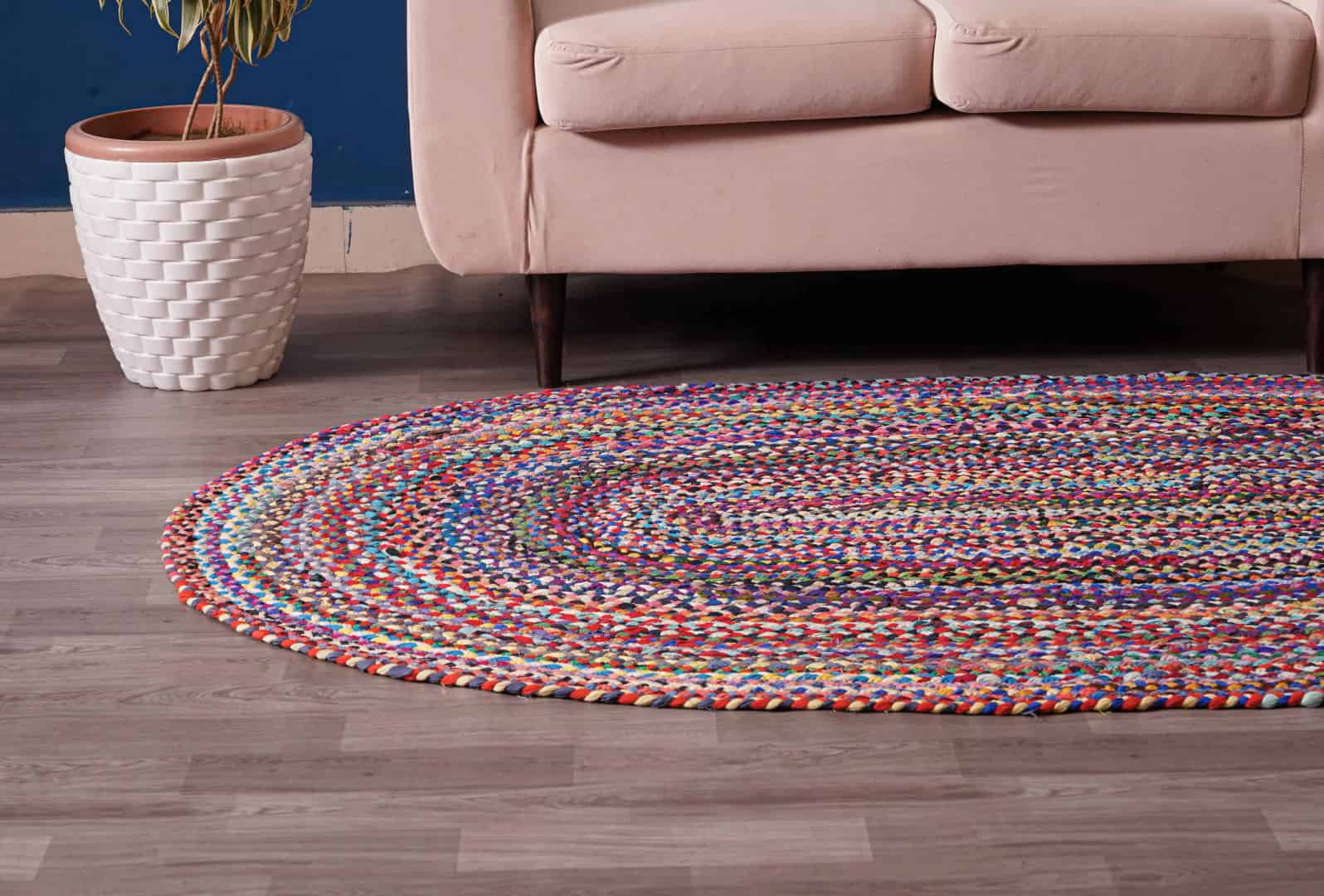 Hand Braided Colorful Cotton Oval Rug - Image 5