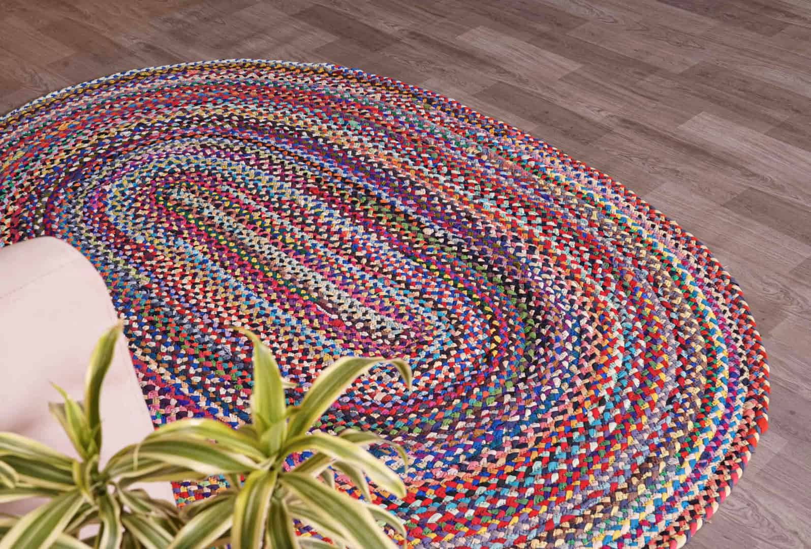 Hand Braided Colorful Cotton Oval Rug - Image 3