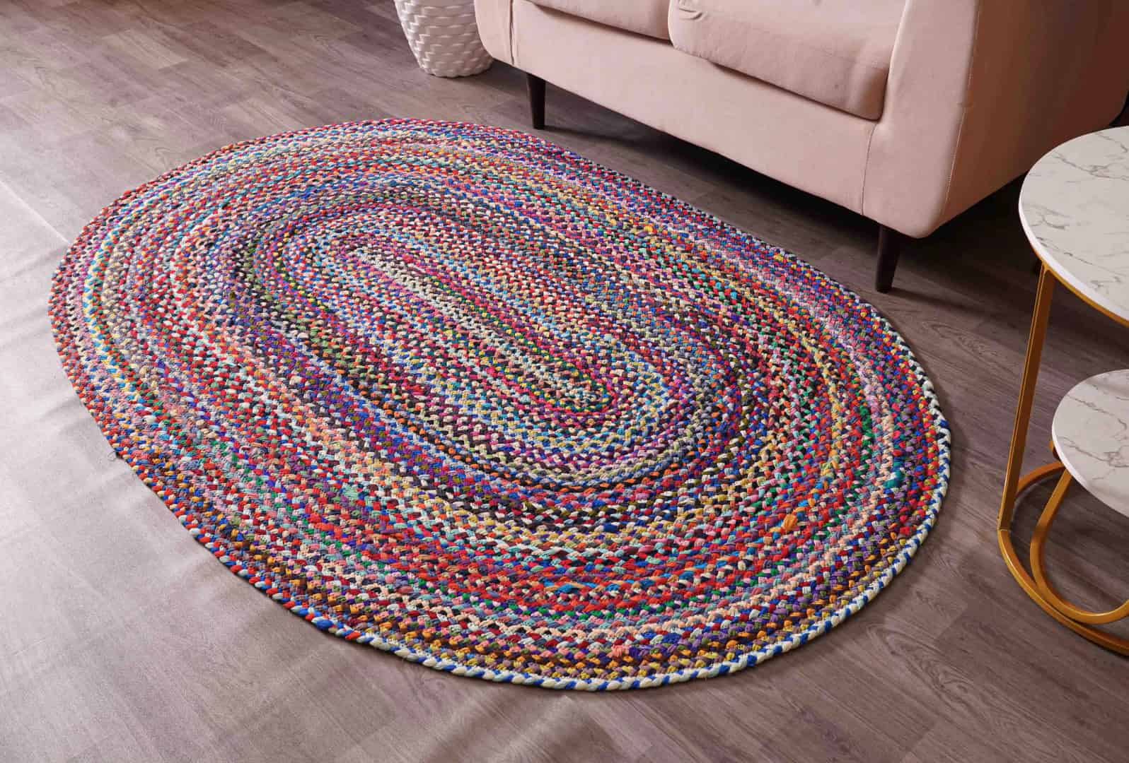 Hand Braided Colorful Cotton Oval Rug - Image 2